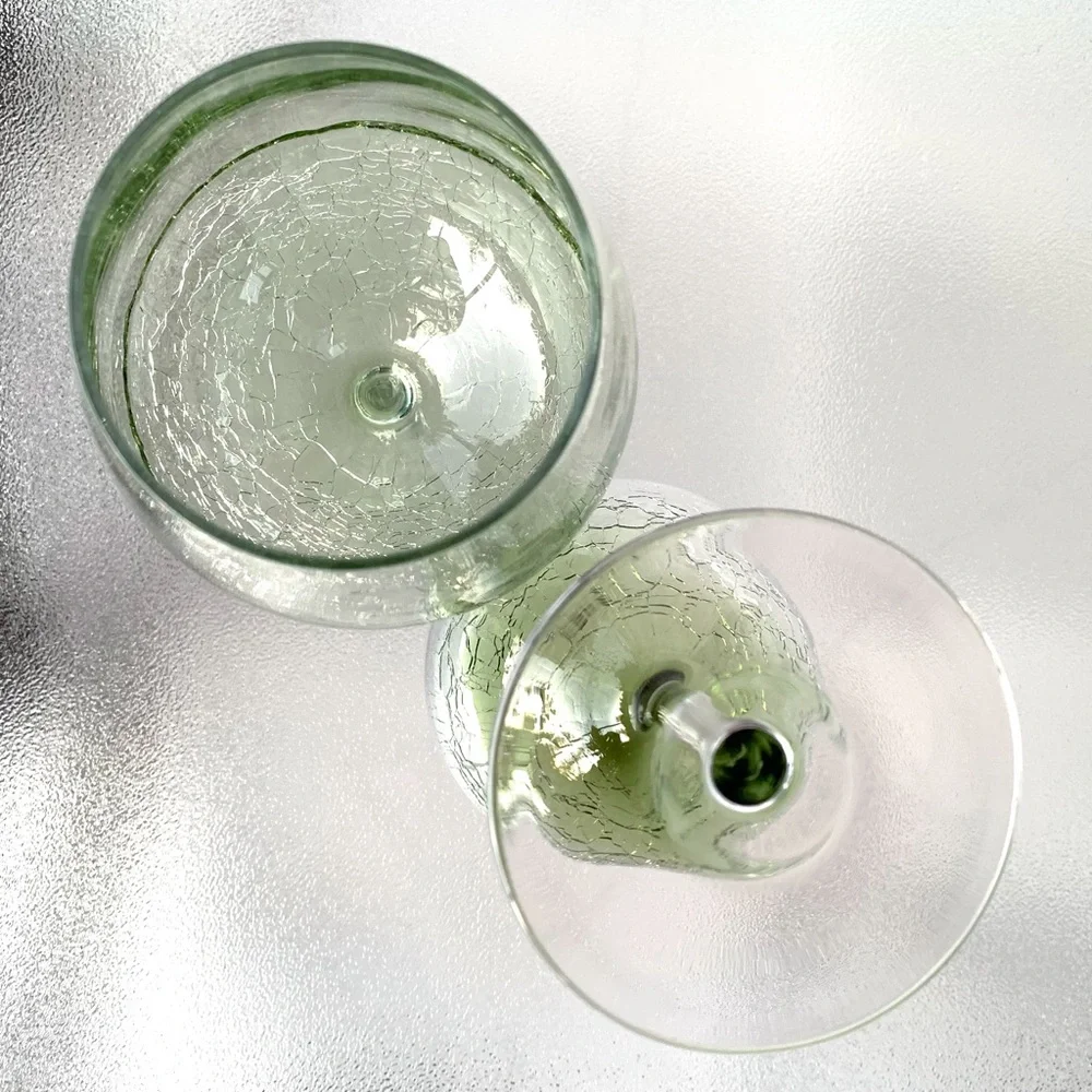 Pier 1 Green Crackle Red Wine Glasses ~ Set of 2